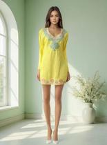 Túnica Bata Indiana Feminina Luxo Bordada Em Algodão Pk-2433