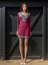 Túnica Bata Indiana Feminina Luxo Bordada Em Algodão Pk-2433