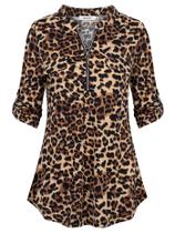 Túnica BEPEI com estampa de leopardo e manga 3/4 com zíper 2GG Túnica BEPEI com estampa de leopardo e manga 3/4 com zíper 2GG