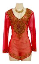 Túnica De Festa Com Pontas, Em Tule, Com Pedraria, Vermelho