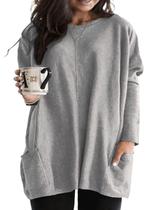 Túnica Eytino Plus Size de manga comprida para mulheres 4X cinza Túnica Eytino Plus Size de manga comprida para mulheres 4X cinza