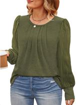 Túnica feminina Eytino, tamanho grande, gola redonda, folhada, 4 vezes verde