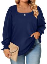 Túnica feminina Eytino, tamanho grande, puff, manga comprida, azul marinho