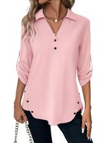 Túnica feminina TICTICMISS, manga 3/4, decote em V, rosa pêssego