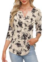 Túnica FreshNight LUYAA com decote em V e manga 3/4 para mulheres, preta Túnica FreshNight LUYAA com decote em V e manga 3/4 para mulheres, preta