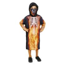 Túnica Inf Esqueleto Em Chamas Com Máscara Tam G Halloween Túnica Inf Esqueleto Em Chamas Com Máscara Tam G Halloween
