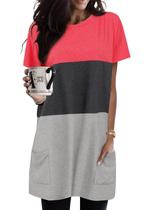 Túnica KISSMODA Summer para mulheres de manga curta com bolsos