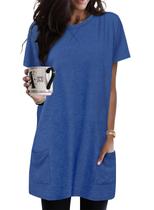 Túnica KISSMODA Summer para mulheres de manga curta com bolsos