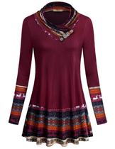 Túnica Miusey Vinho de Maternidade com gola alta vermelha para mulheres XXXL