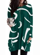 Túnica Naggoo de manga comprida para mulheres com bolsos verde floral Túnica Naggoo de manga comprida para mulheres com bolsos verde floral