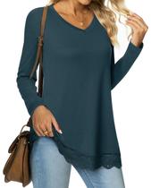 Túnica Netsmile Fall, manga comprida, decote em V, casual, feminina, cinza, azul