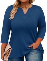 Túnica Romanstii, manga 3/4 plus size, decote em V, azul, 2GG, feminina