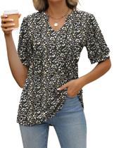 Túnica YLIRJ de manga curta com decote em V floral preta para mulheres Túnica YLIRJ de manga curta com decote em V floral preta para mulheres