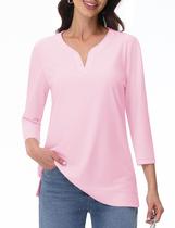 Túnica YUCOLEN feminina com decote em V, manga 3/4, rosa claro, 2GG Túnica YUCOLEN feminina com decote em V, manga 3/4, rosa claro, 2GG