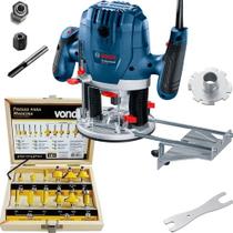 Tupia Coluna Bosch 1300w Gof130 Com Kit Fresas 12 Peças 110v
