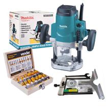 Tupia de Coluna Manual Makita MT, 1650W, 12mm com Kit 12 Fresas de Vídea Profissional M3600B