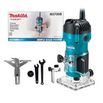 Tupia Elétrica Makita M3700B 530W Pinça 6mm 35000rpm Com Guia de Corte e Guia Padrão Para Marcenaria Acabamento em Madeira Profissional
