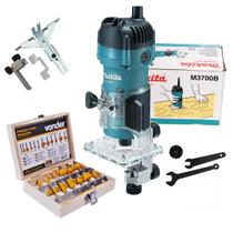Tupia Manual Makita 530W com Kit 12 Fresas Vonder de Alta Precisão Profissional e Robusta M3700B