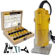 Tupia para Laminado 6mm 650W EVTUP110/220 com Kit de 12 Fresas para Madeira Haste 6mm EVALD