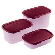 Tuppaware kit 3 potes modurares quadrado toque touch fresh transparente da tupperware