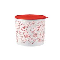 Tupperware caixa mantimentos receitas 6,5 litros tampa hermética vermelha e base transparente.