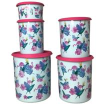 Tupperware Conjunto De Potes Mágica Flamingo Floral 5 Itens