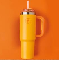 Tupperware Copo Térmico Big T com Canudo 1,1 litro Laranja Damasco