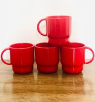Tupperware Importada Exclusivo Jogo 4 Canecas Milano Vermelho