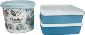 Tupperware Kit 3 Peças Redondo Chocolate E Potinhos Refri Box Azul