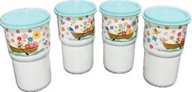 Tupperware Kit 4 Copos Colors com Tampa Mar De Flores