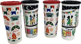 Tupperware Kit 4 Copos Com Tampa 470Ml Arraiá