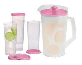 Tupperware Kit 5 Peças Jarra 2L E Copos Com Tampa 470ML Rosa
