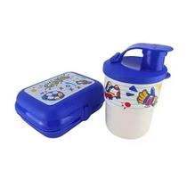 Tupperware Kit Copo colors 225ml + Porta Sanduíche Futebol Azul 2 peças