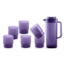 Tupperware Kit Jarra + Copos Premier Em Policarbonato Roxo.