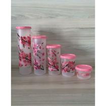 Tupperware Kit Modular Redondo Flor de Cerejeira Rosa 5 peças