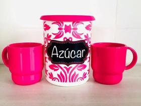Tupperware Kit Toque Magico Açúcar + 2 Caneca Milano Rosa