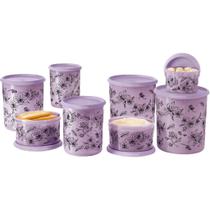 Tupperware Pda/Bea Instantânea Flores Preta Com 8 Peças.