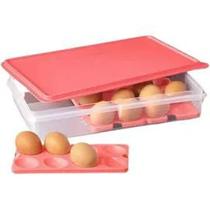 Tupperware Porta Ovos Refri Box Plus Translúcida e Coral.