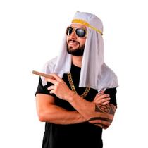 Turbante Arabe Masculino Adulto Branco e Dourado de Luxo pra Festa Fantasia e Carnaval