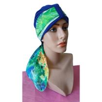 Turbante Feminino Acessório da Moda Pronto para usar de cor azul + 2 faixas estampada