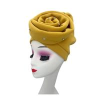 Turbante Feminino Com Flores Grandes E Diamantes, Lenço Africano Gele Para Festa, Hijab, Acessório Turbante Feminino Com Flores Grandes E Diamantes, Lenço Africano Gele Para Festa, Hijab, Acessório