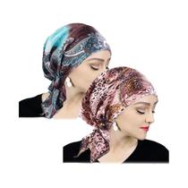 Turbante Feminino De Cetim Com Estampa Paisley Pré-Amarrado, Lenço De Cabelo Macio E Flexível, Touca