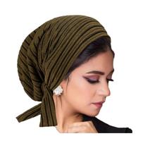 Turbante Moderno Com Listras Para Mulheres, Hijab Muçulmano, Lenço De Cabeça Islâmico, Cobertura