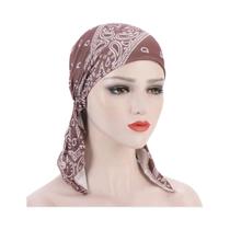 Turbante Muçulmano Com Estampa Moderna, Lenço De Cabeça Com Cauda Longa, Chapéu Elástico Macio,