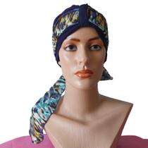 Turbante Pra Mulheres Tratamento Quimioterapia azul marinho + 2 faixas 1 Estampada 1 lisa = as fotos