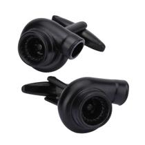 Turbocompressor Cuff Links Black para homens, latão e aço branco