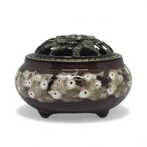 Turíbulo Incensário de Mesa com Cerâmica Marrom e Branco 8cm Turíbulo Incensário de Mesa com Cerâmica Marrom e Branco 8cm
