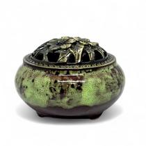 Turíbulo Incensário de Mesa em Cerâmica Verde e Marrom 8 cm Turíbulo Incensário de Mesa em Cerâmica Verde e Marrom 8 cm