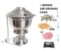 Turibulo Incensário Polido Com Pé Jta Mais Kit Defumação Turibulo Incensário Polido Com Pé Jta Mais Kit Defumação