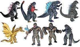 TwCare Set de 8 Atacando King Kong vs Godzilla Brinquedos Movable Action Joint Action Figures Rei dos Monstros Ghidorah Aniversário Kid Gift Cake Toppers